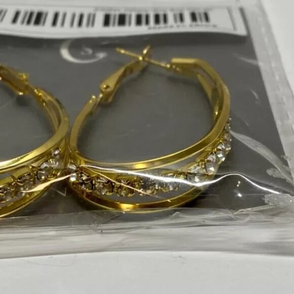 CS Fashion Earrings U Shape Multi Layer Hoop Design Golden Yellow with Gemstones - Picture 9 of 11